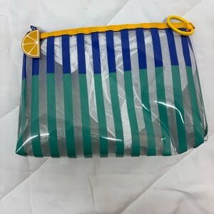 Brightroom 2 Color Striped Silicone Pouch Blue Teal Green and Blue NWOT